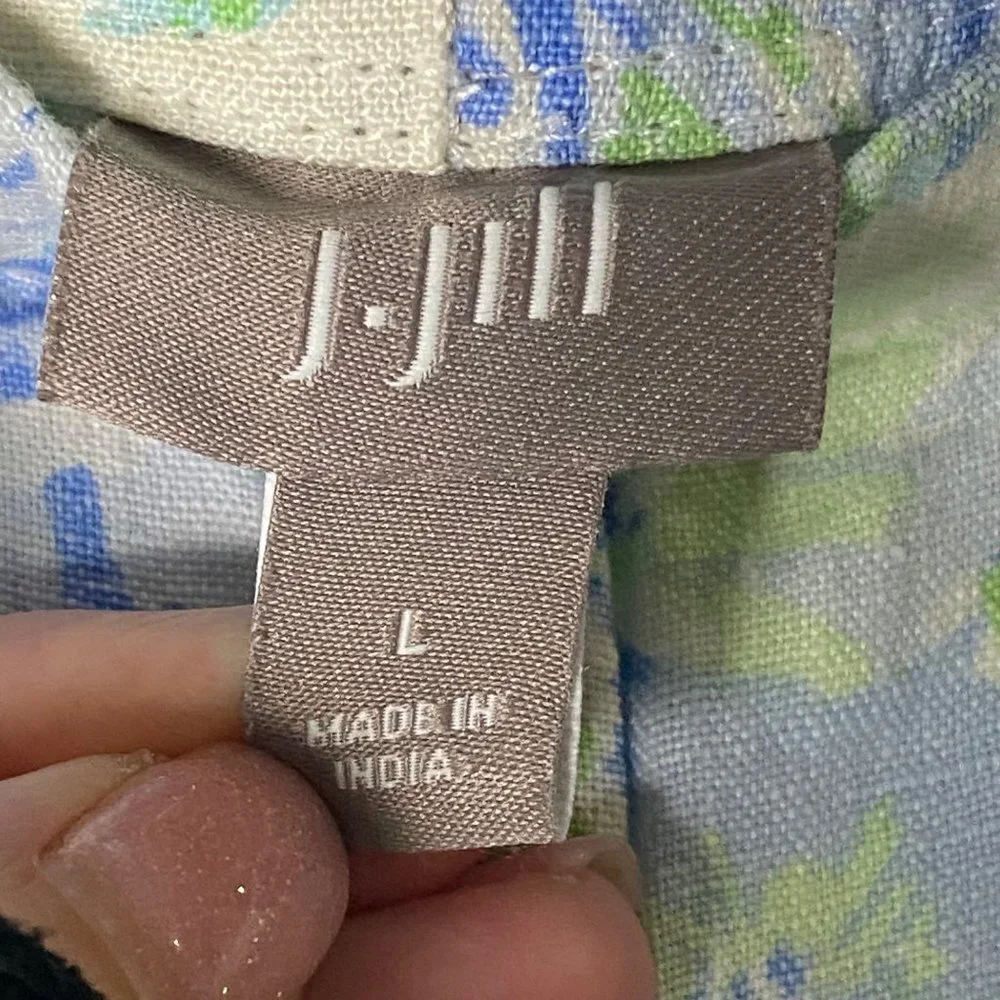J. Jill Women 100%‎ Linen Green Blue Floral Cropped Pockets Pants Sz Large